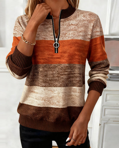 Stand-Up Collar Striped Sweatshirt