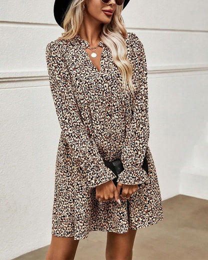 Leopard Print Temperamental V-Neck Dress