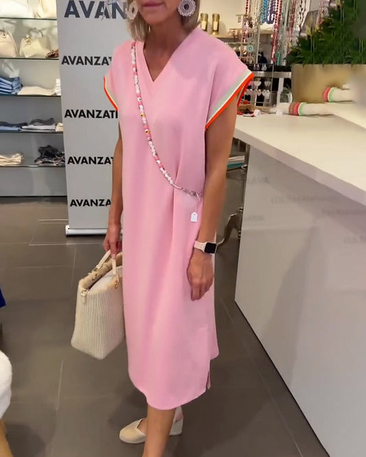 Lotus Leaf Sleeve V Neck Casual Slit Dress