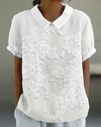 Solid Color Blouse With Lapel Print