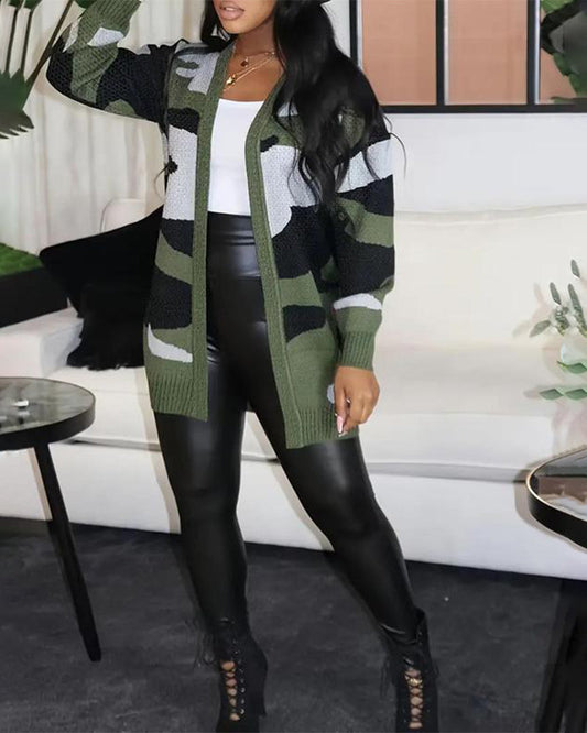 Camouflage-Style Cardigan Jacket