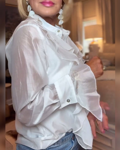 Elegant Solid Color Ruffled Blouse