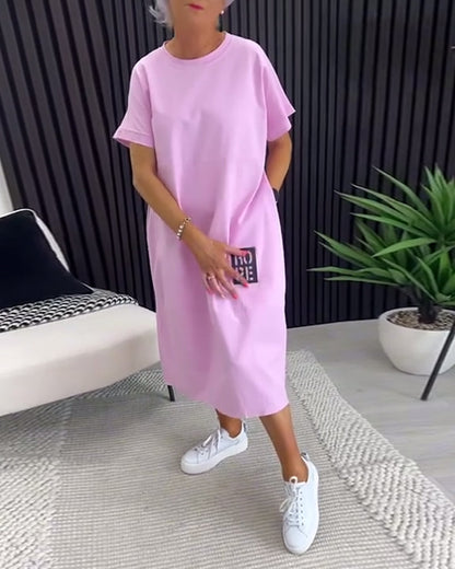 Short Sleeve Casual Straight Pocket Dress