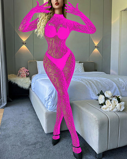 Long-Sleeved One-Piece Fishnet Stockings Underwear