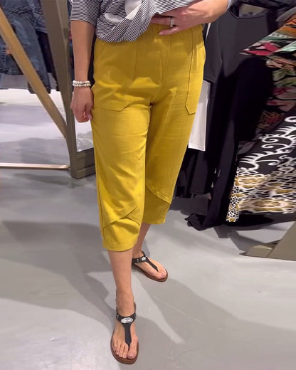 Casual Tapered Cotton And Linen Cropped Pants