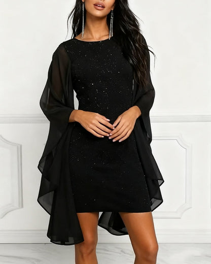Glittery Round Neck Batwing Sleeves Dress