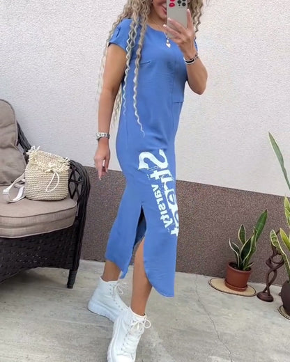 Sexy Slit Short Sleeve Dress