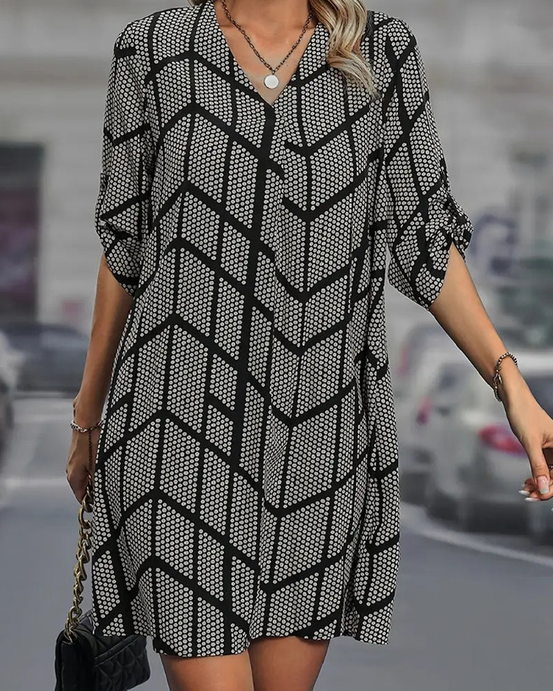 Fashionable V-Neck Polka Dot Print Dress