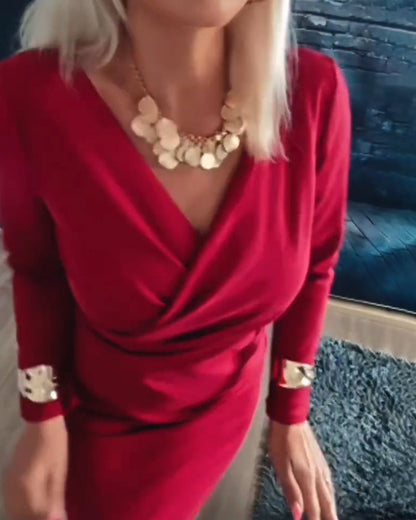 V-Neck Long-Sleeved Fashion Dress