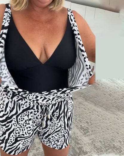 Zebra Print Slim Fit Swimsuit
