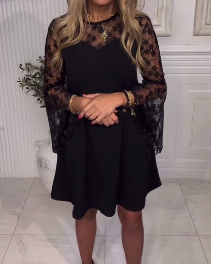 Solid Color Bell Sleeve Patchwork Dress