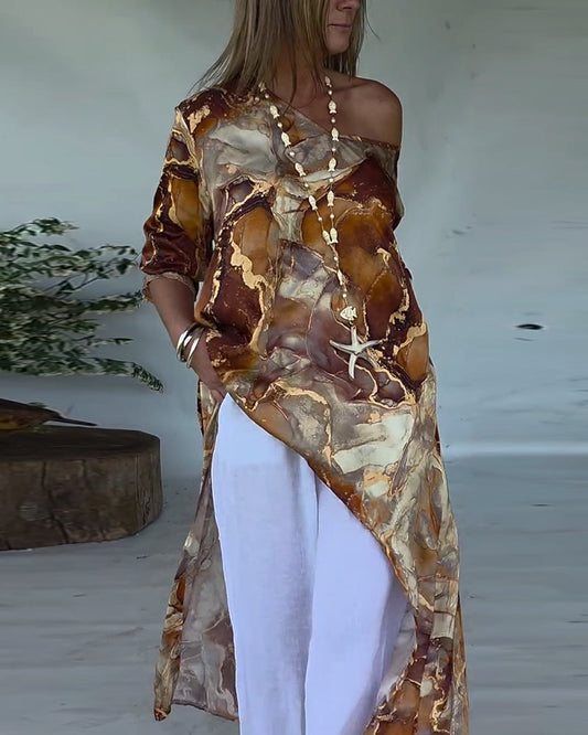 Fashionable Slit Printed Blouse