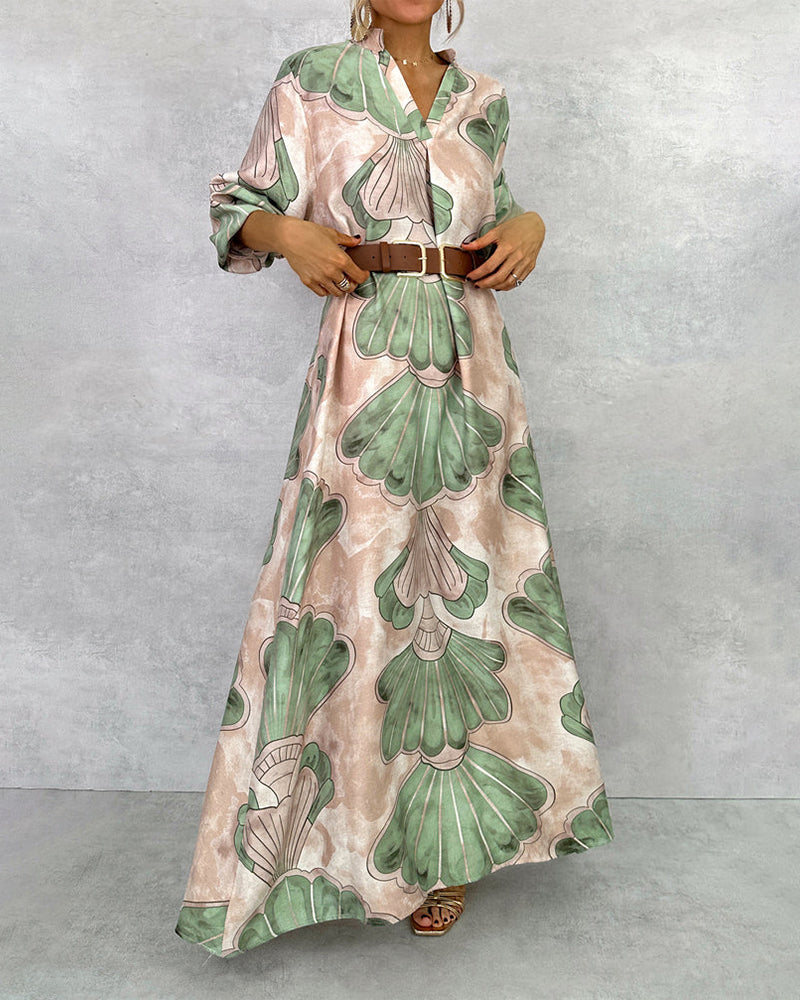 Temperament Leaf Print Dress