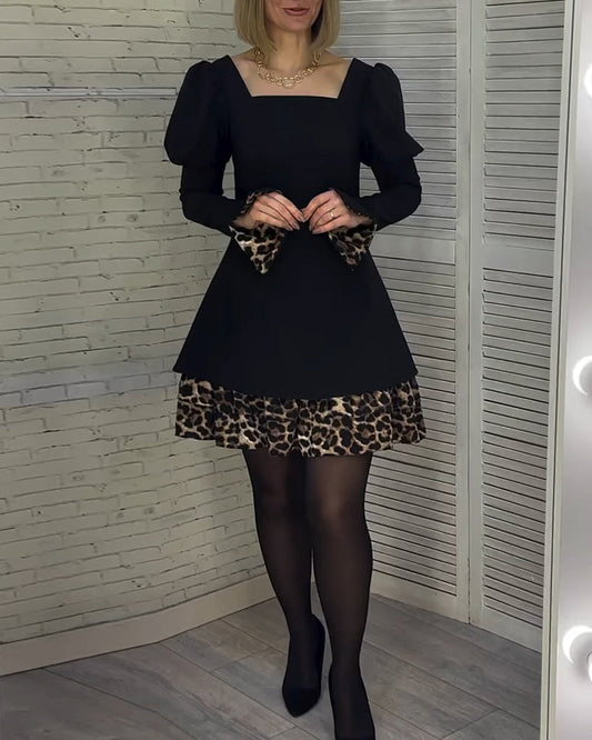 Elegant puff sleeve leopard print dress
