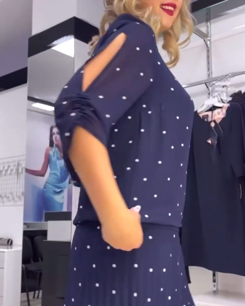 Round collar polka dot casual dress