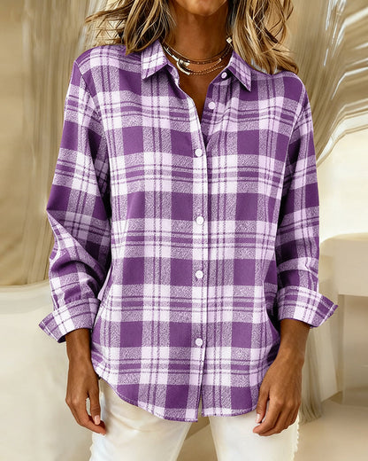 Plaid Fashionable Long-Sleeved Blouses