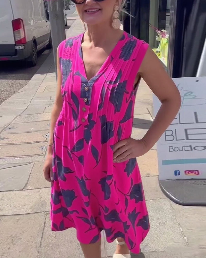 V-Neck Sleeveless Printed Dress