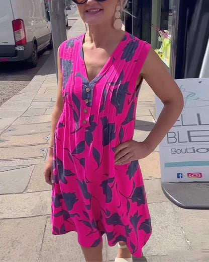 V-Neck Sleeveless Printed Dress