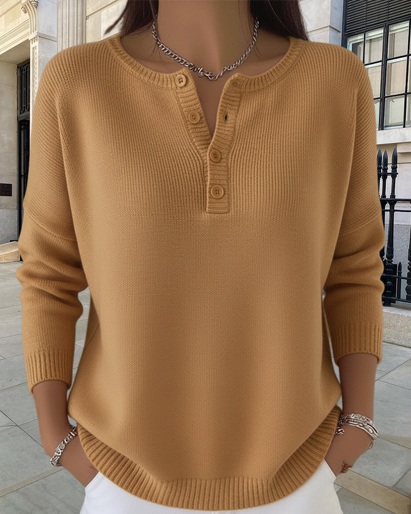 Long-Sleeved Button-Down Solid Color Jumper