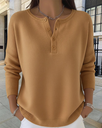 Long-Sleeved Button-Down Solid Color Jumper