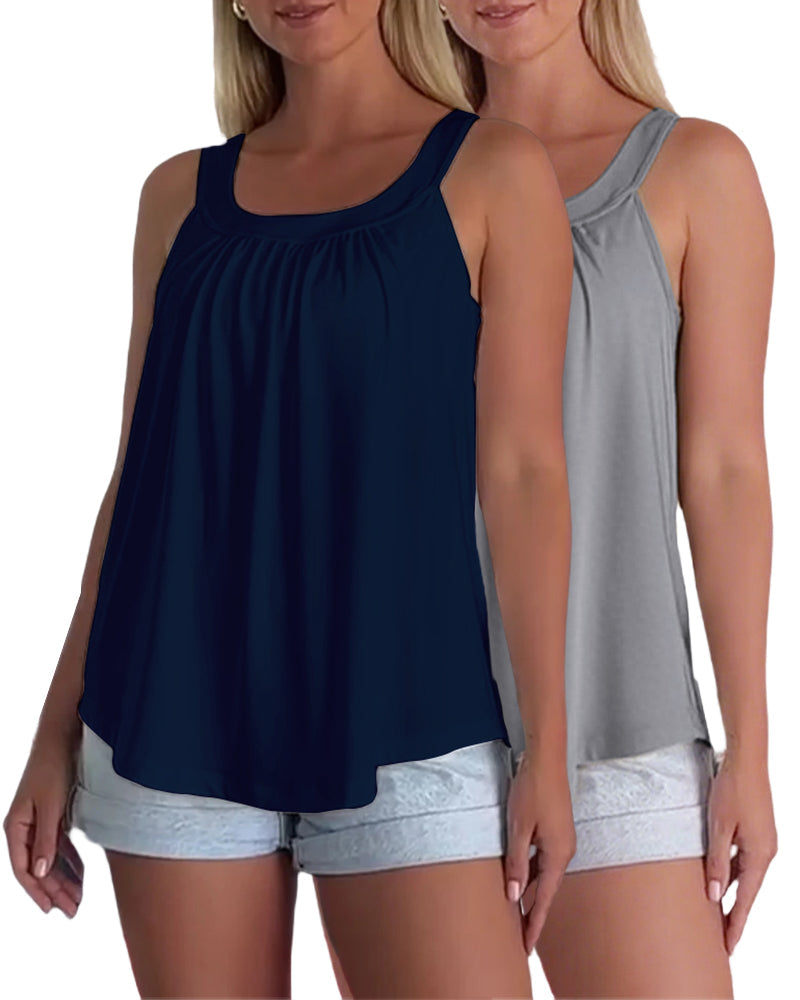 Strapless Pleated Solid Color Tank Top Set