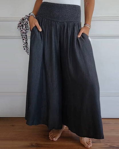 Elastic waist wide leg pants