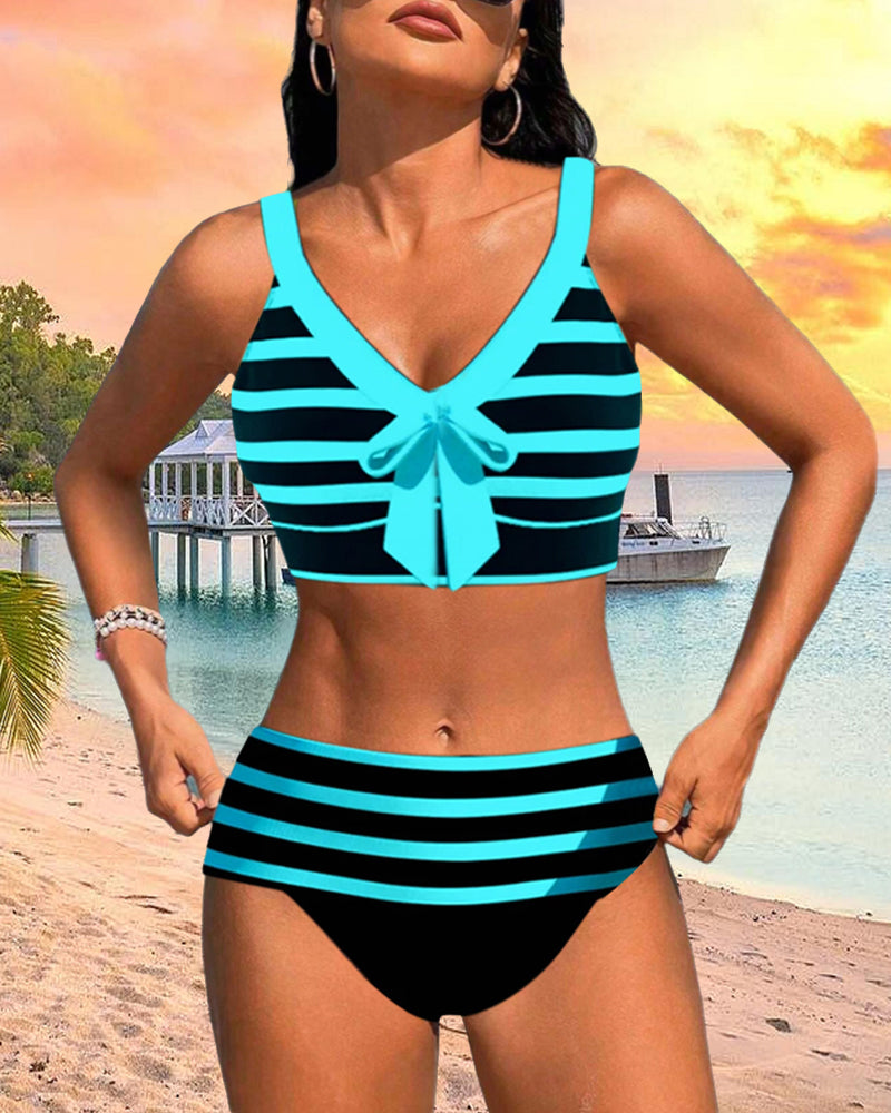 High Waist Stripe Print Bikinis