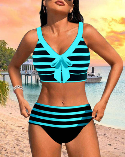 High Waist Stripe Print Bikinis