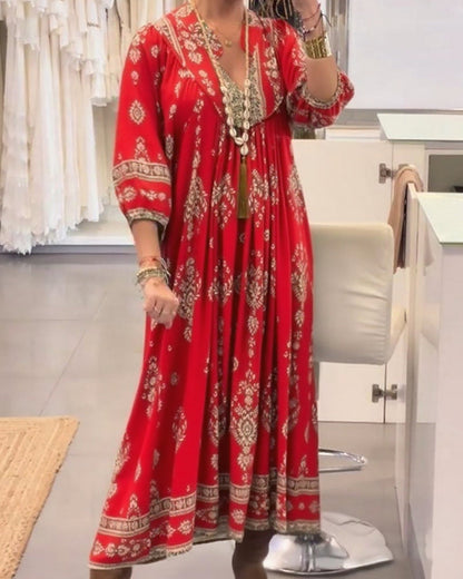 Casual Print Loose Pocket Dress