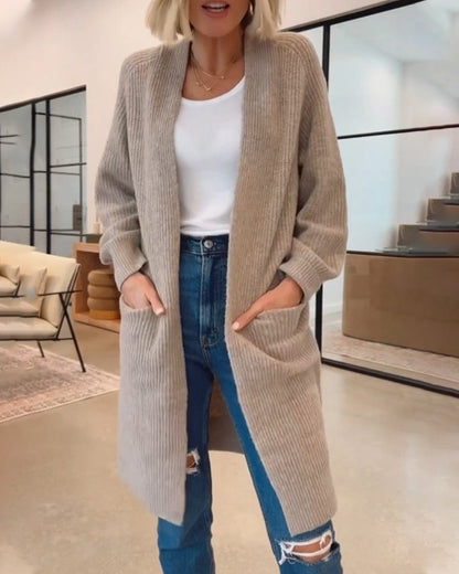 Solid Color Elegant Cardigan Mit Pocket