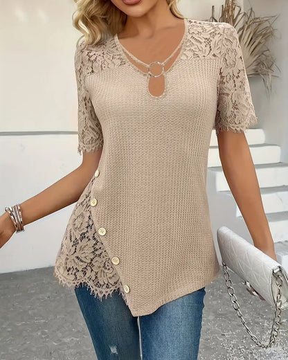 Lace Panel Knitted T-Shirt