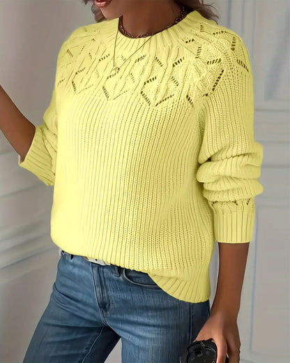 Crew Neck Long Sleeve Hollow Sweater