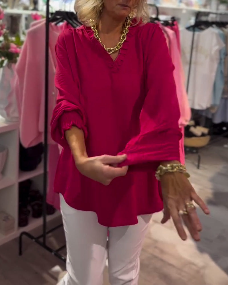 V-Neck Pullover Loose Casual Blouse