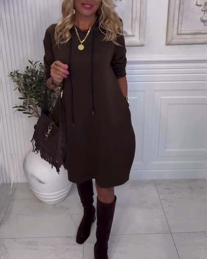 Hooded Casual Solid Color Dress