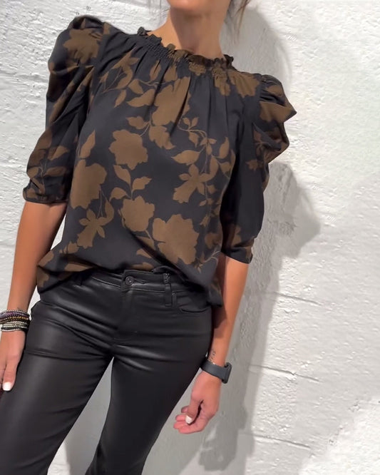 Puff Sleeve Ruffle Blouse