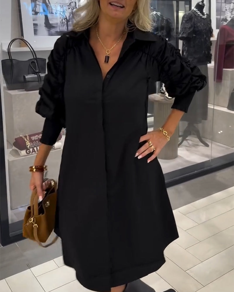 Fashion Lapel Solid Color Shirt Dress