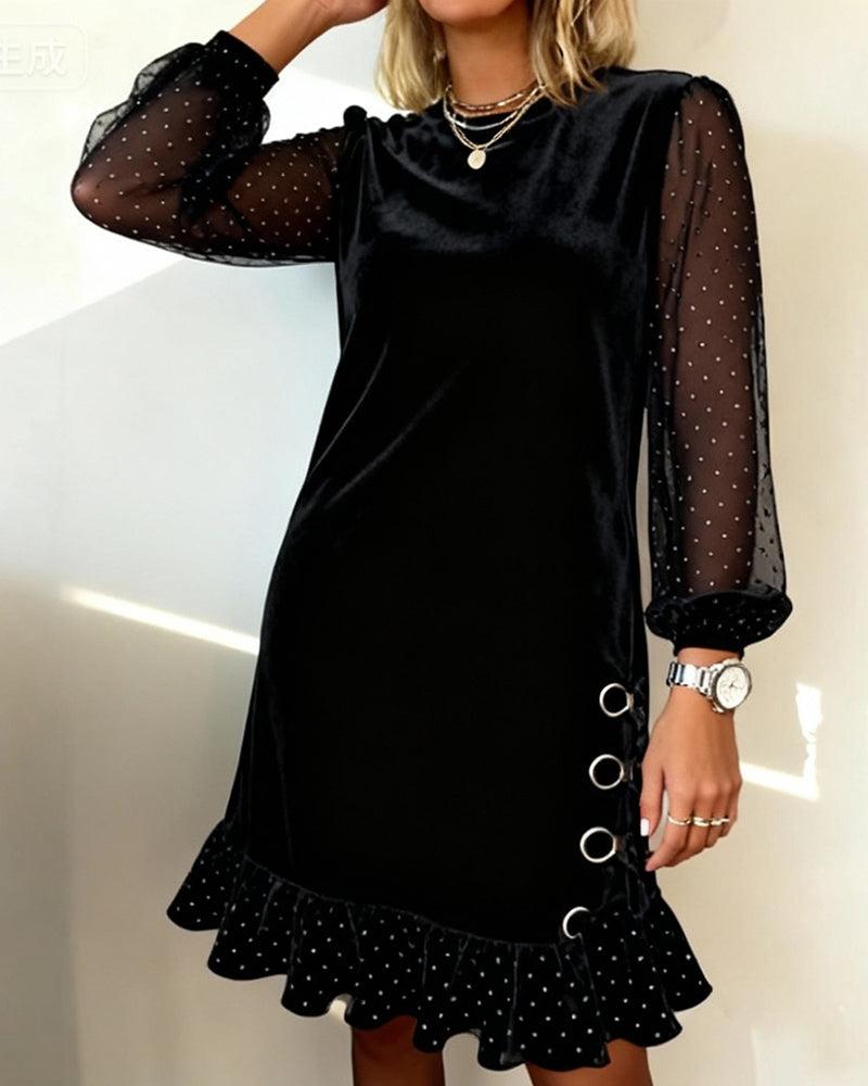 Mesh-Paneled Velvet Lace Dress