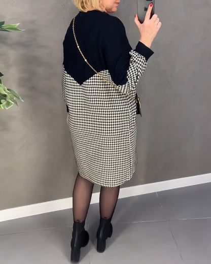 Chic Color Block Dress with Plaid