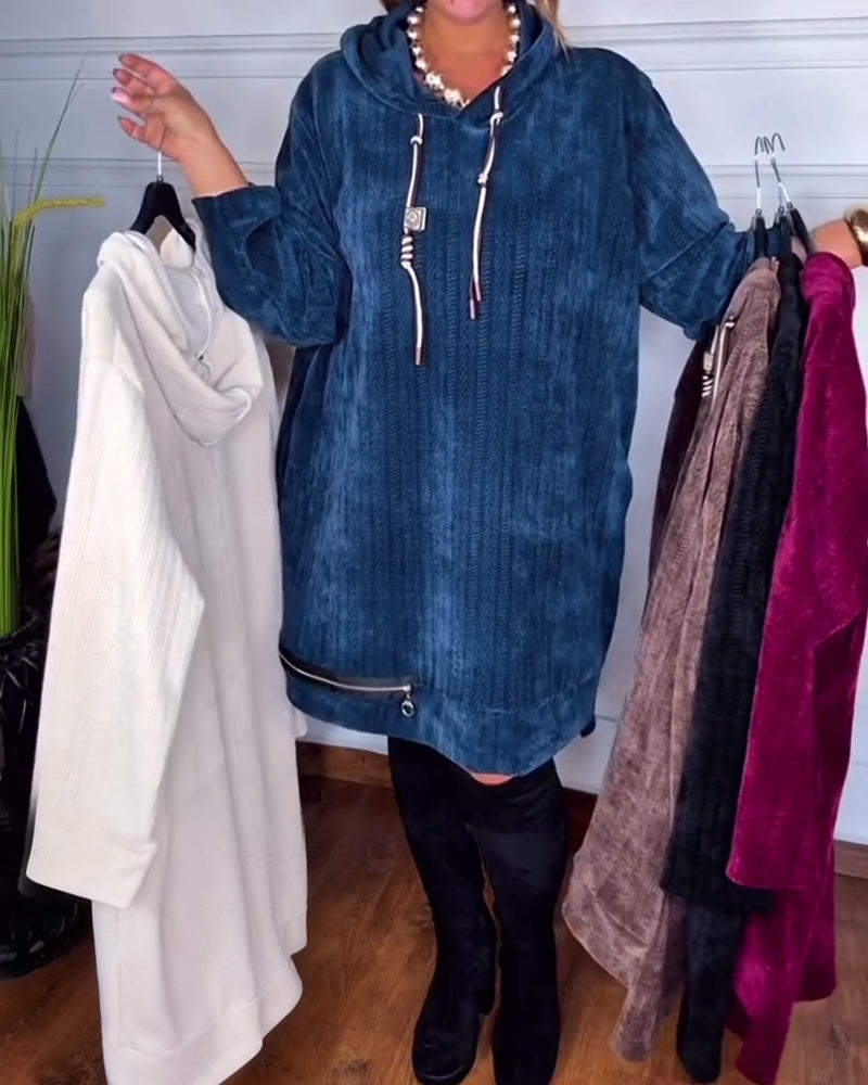 Casual Hooded Loose Solid Color Dress