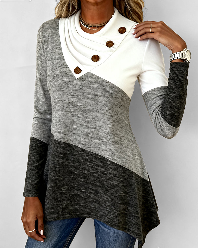 Contrast Color Fashionable Patchwork Top