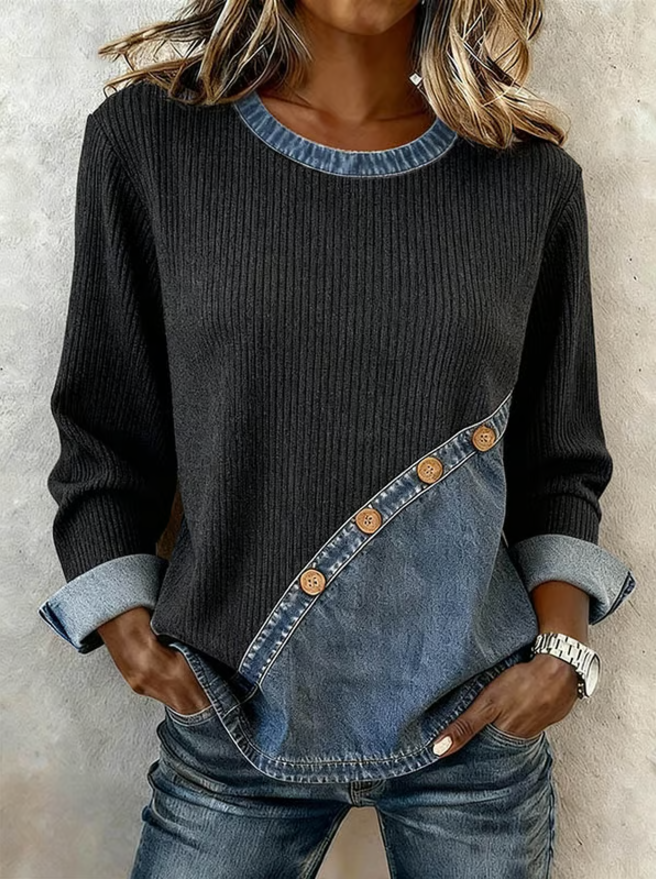 Crew Neck Color-Blocked Sweatshirt