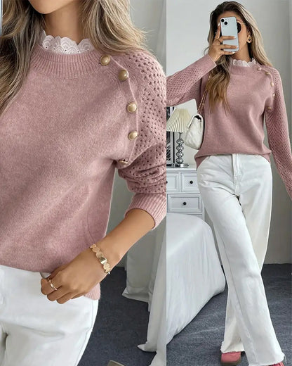 Elegant Ruffle Hollow Trim Jumper