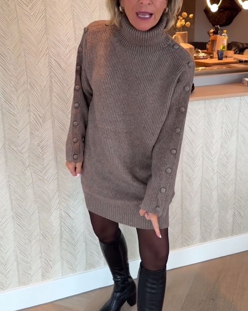 Fashionable Button-Design Sweater Dress