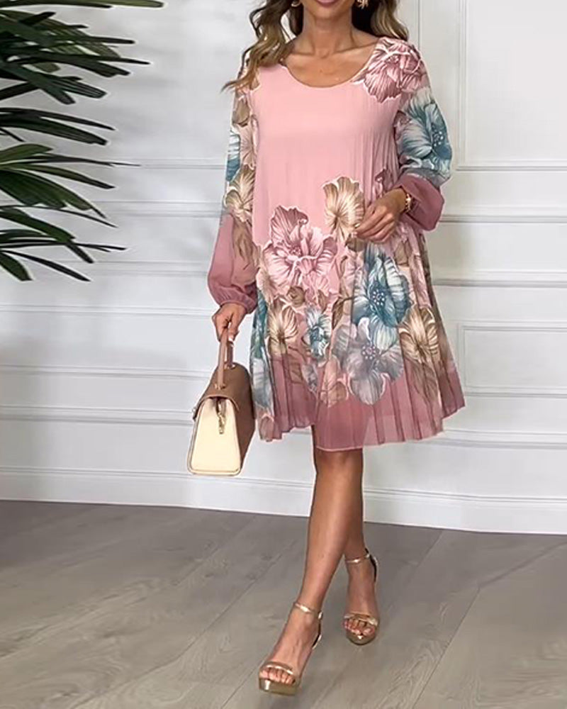 Elegant Floral Pleated  Dress