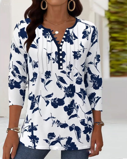 Button Print Fashion Blouse