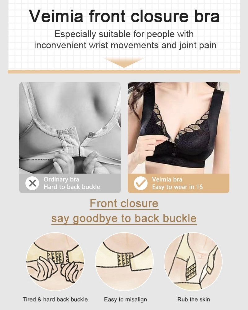 Front Buckle Satin Lace Bra