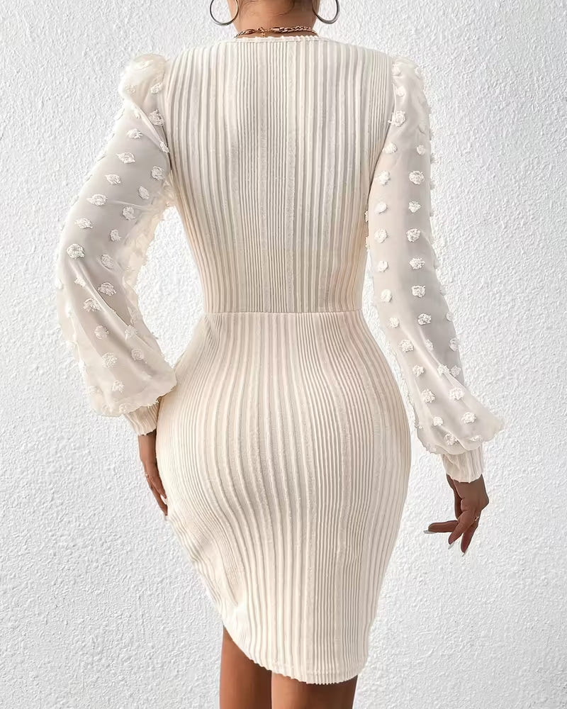 Elegant Three-Dimensional Floral Patchwork Waist Dress