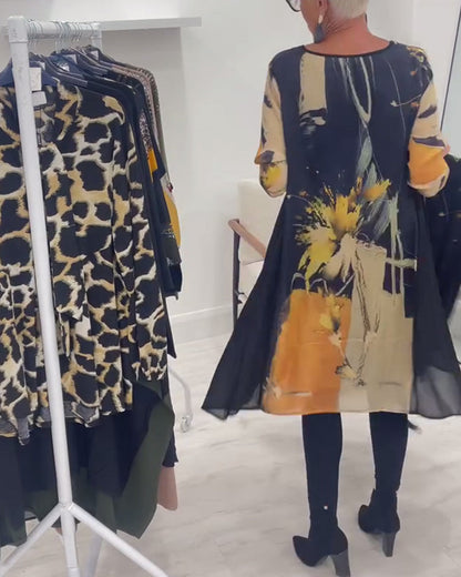 Round Neck Retro Print Dress