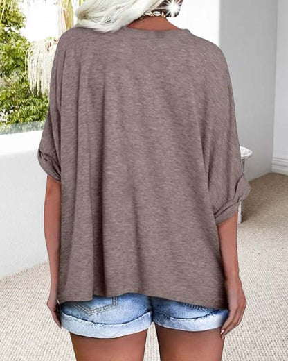 V-Neck Rolled-Hem Short-Sleeved Loose T-Shirt