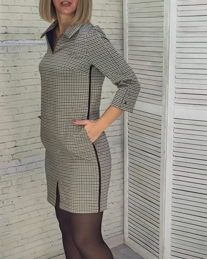 V-neck slit long-sleeved dress